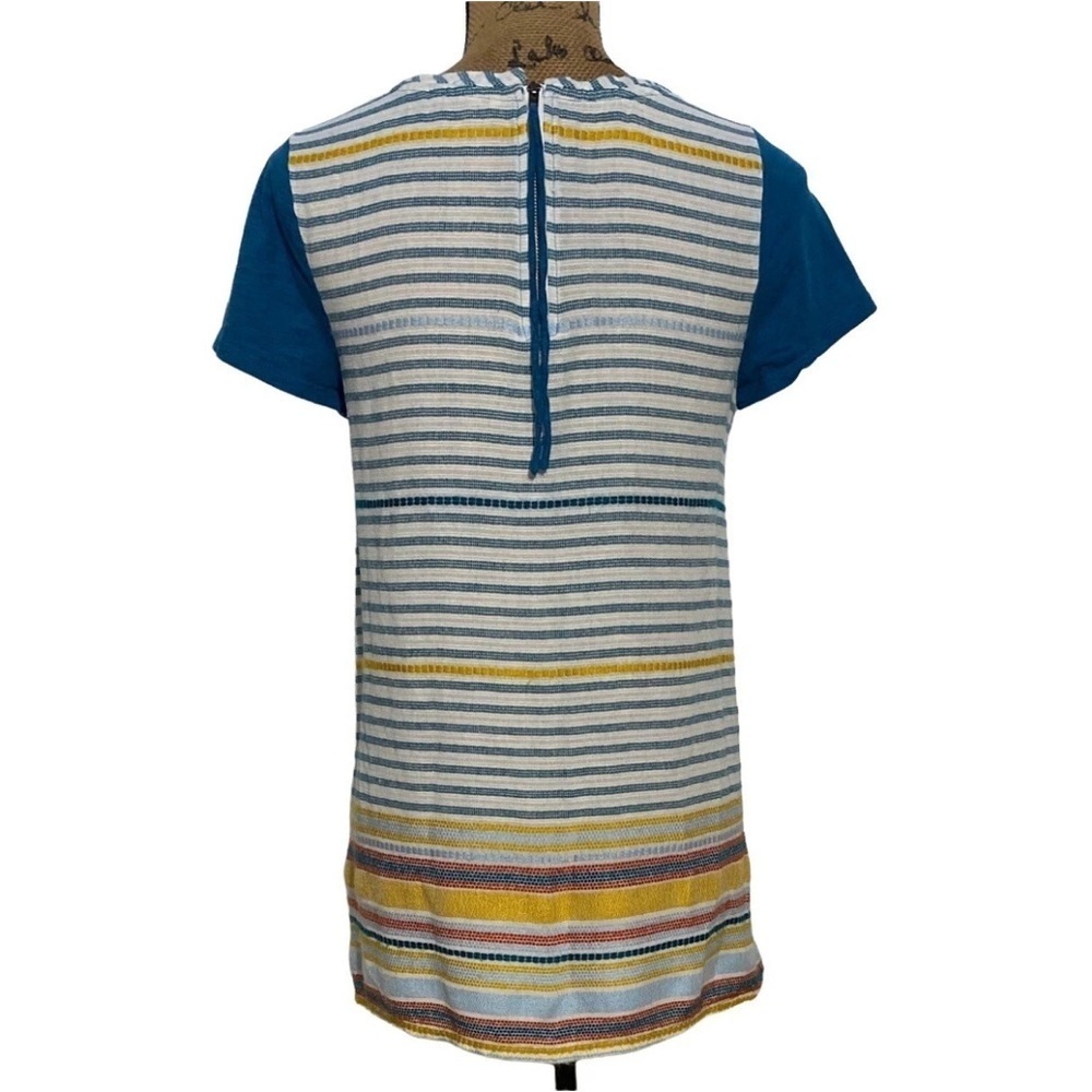 Soft Surroundings XS Top Tee Shirt Teal Colorblock Multicolor Aztec Back Zipper - Picture 2 of 3